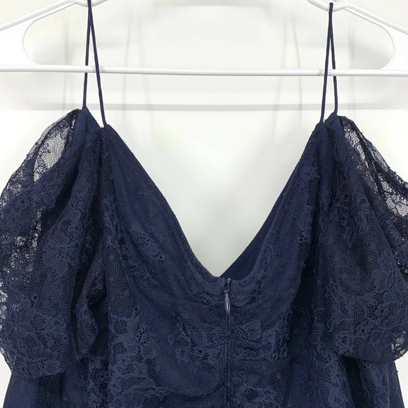 Keepsake The Label Top Womens Size XL Blue Lace Cold Shoulder Ruffle Hi Lo - Picture 7 of 8